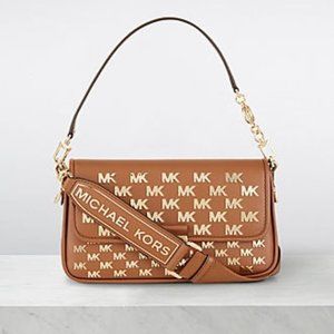 NEW Michael Kors Bradshaw_ Small Embellished Brown Crossbody Bag